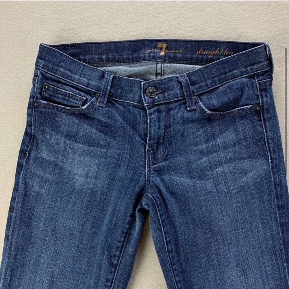 7 For All Mankind Womens Jeans 26 28 Blue Stretch Low Rise Straight Leg